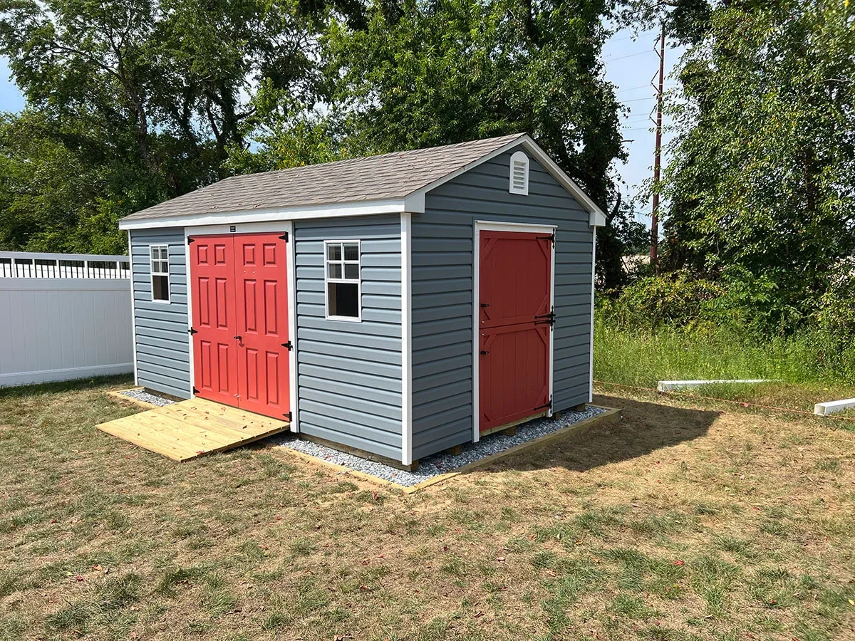 Utility shed delivered and set on a gravel pad